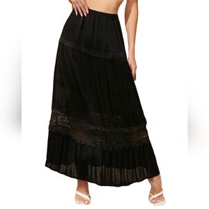 Black Ruffle Hem Long Maxi Skirt